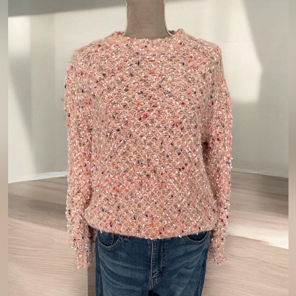 Pink Multicolored Fuzzy Knit Sweater Women’s Small